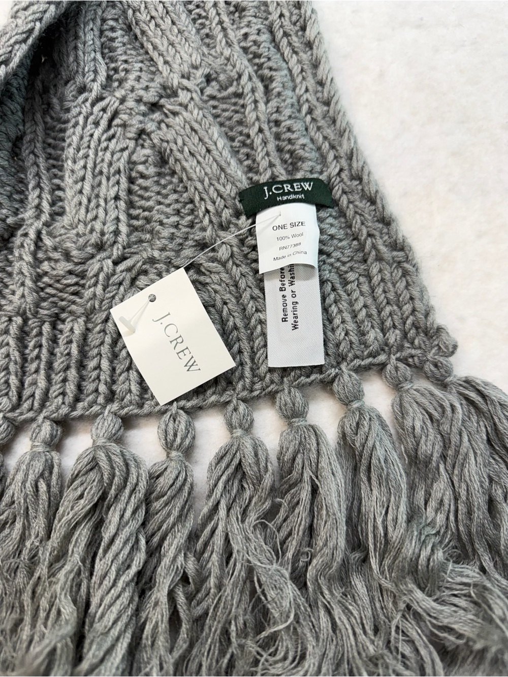 J. Crew Gray Cable Habdknit Fringe Scarf - 100% Wool - Picture 3 of 6